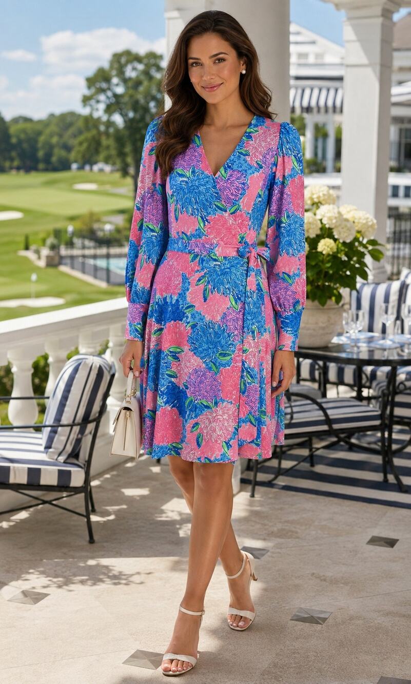 LILLY PULITZER ROSALINDA WRAP DRESS SIZE M *BEACH HOUSE BLOOMS* $178